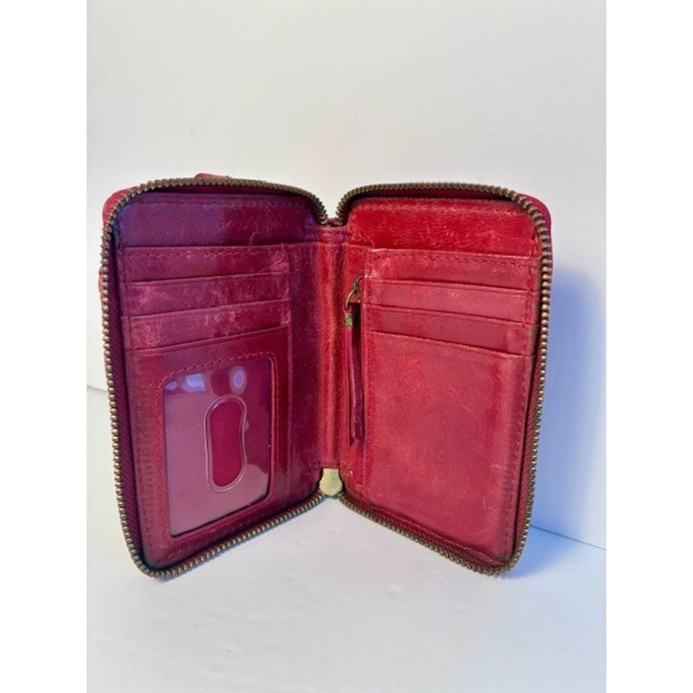 Elliott Lucca Red Woven Leather Zip Around Wallet Phone Pocket Boho‎ Clutch - Picture 3 of 6